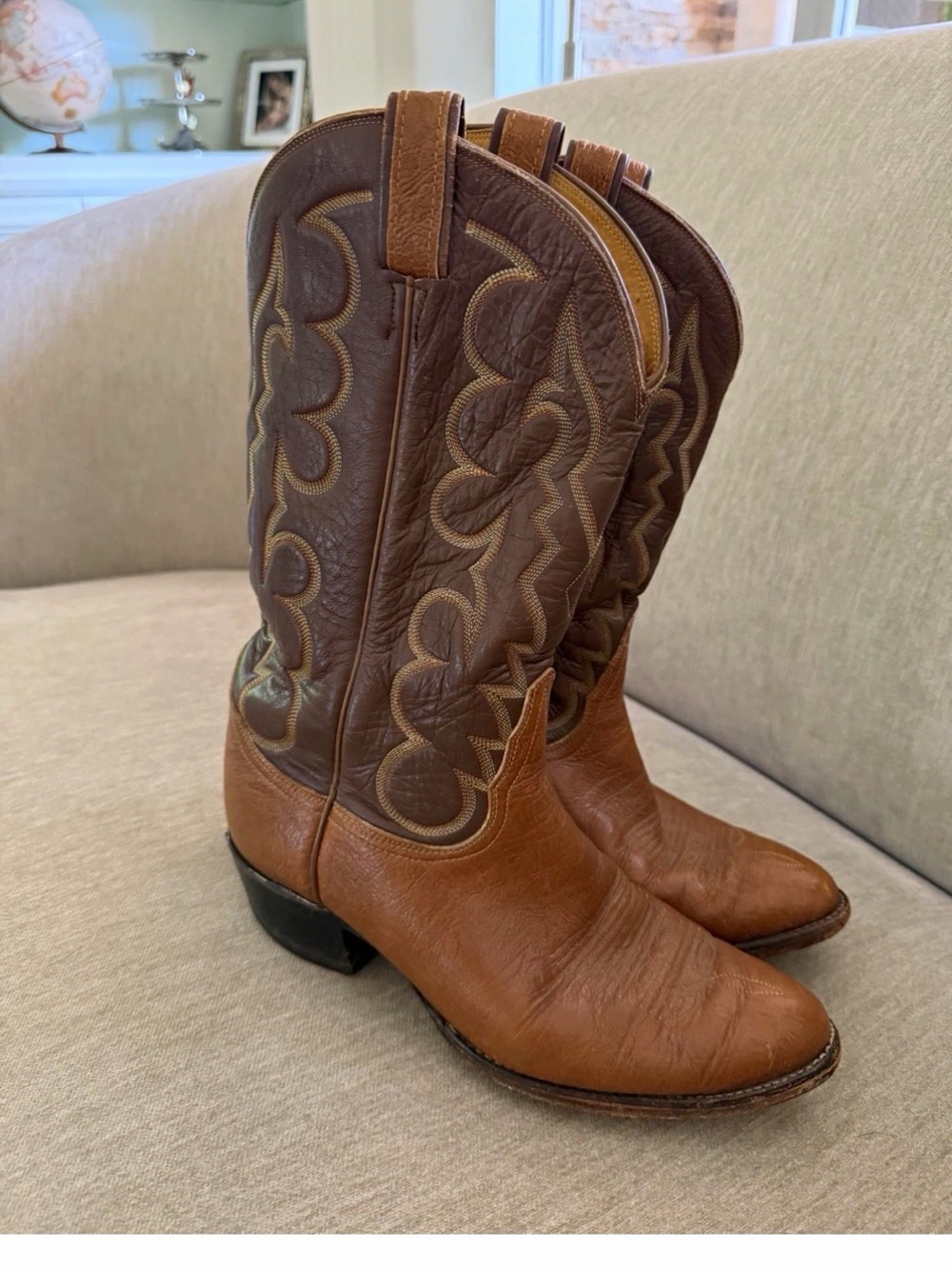 Tony Lama Tan Embroidered Western Cowboy Boots